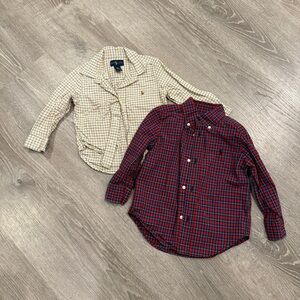 Ralph Lauren Two Long Sleeve Button Down Plaid Dress Shirts 24 months and 2T